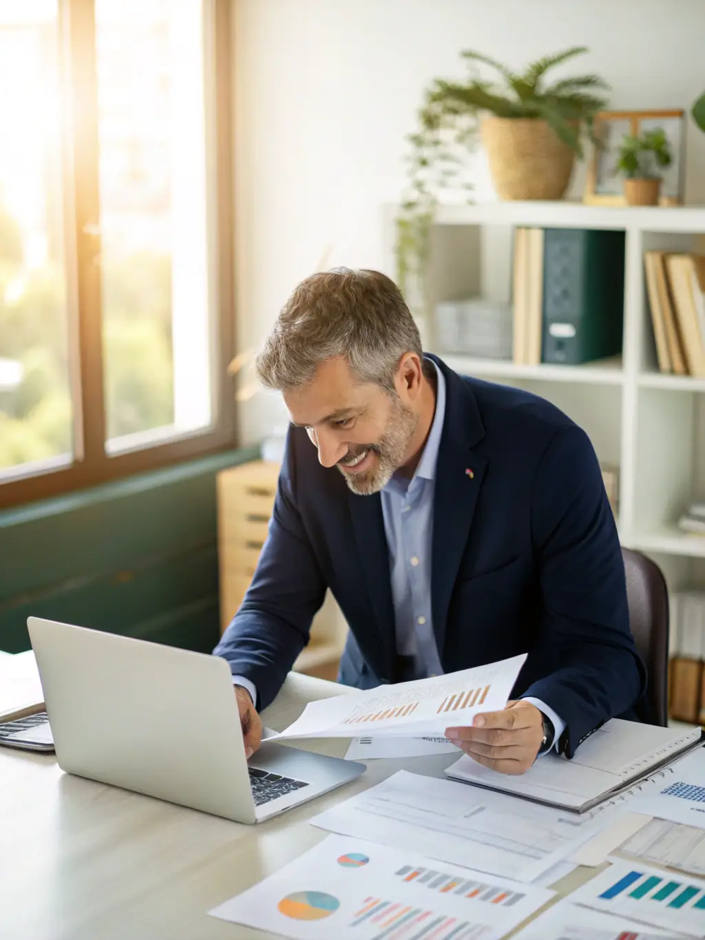 A professional advisor in a suit, reviewing financial documents with a client in a modern Delhi office, symbolizing personalized financial planning.